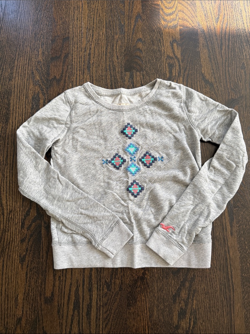 Hollister Gray Crewneck Sweater with Center Embroidery